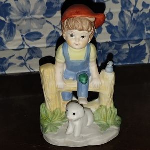 Vintage Darling Statue of Boy Climbing Fence with Dog Figurine